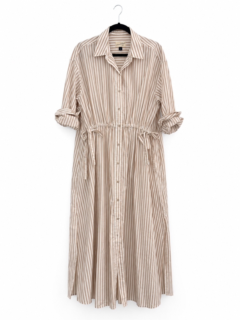 Universal Thread Beige & White Striped Maxi Shirt Dress